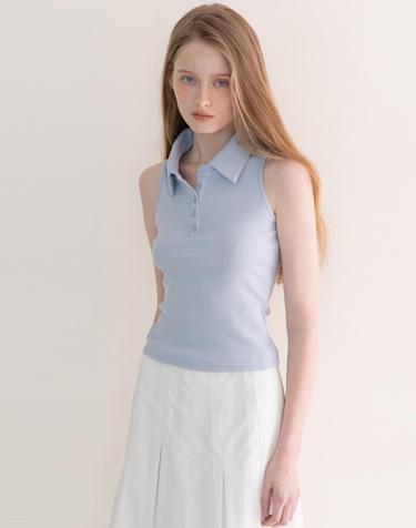 Sleeveless collar crop t-shirt - Sky Blue