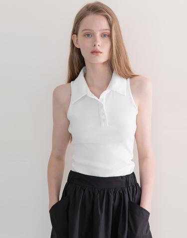 Sleeveless collar crop t-shirt - White