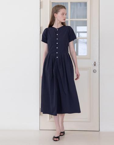 V-neck pintuck dress - Navy