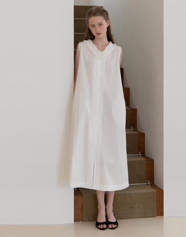 Sleeveless frill dress - White