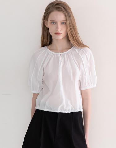Pintuck slevee crop blouse - White