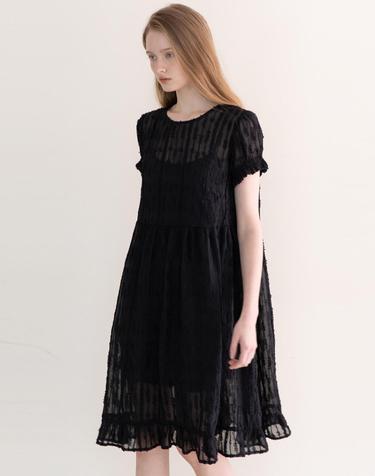 Lace shirring dress - Black