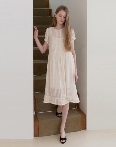 Lace shirring dress - Cream