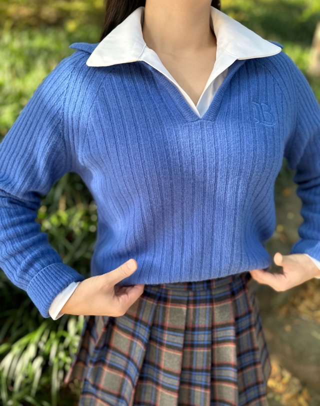 볼릭 BALLIC Wool Collar Sweater (Blue) 착용컷