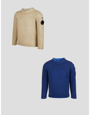 CP COMPANY U16 로고패치 크루넥 코튼 니트 12CKKN049C 14A