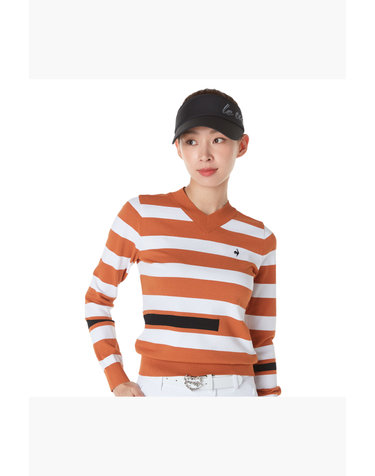 여성 스트라이프 배색 V넥 스웨터 (GP322LKP82)