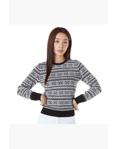 여성 자카드 라운드넥 방풍 스웨터 (GP422LKPO3)