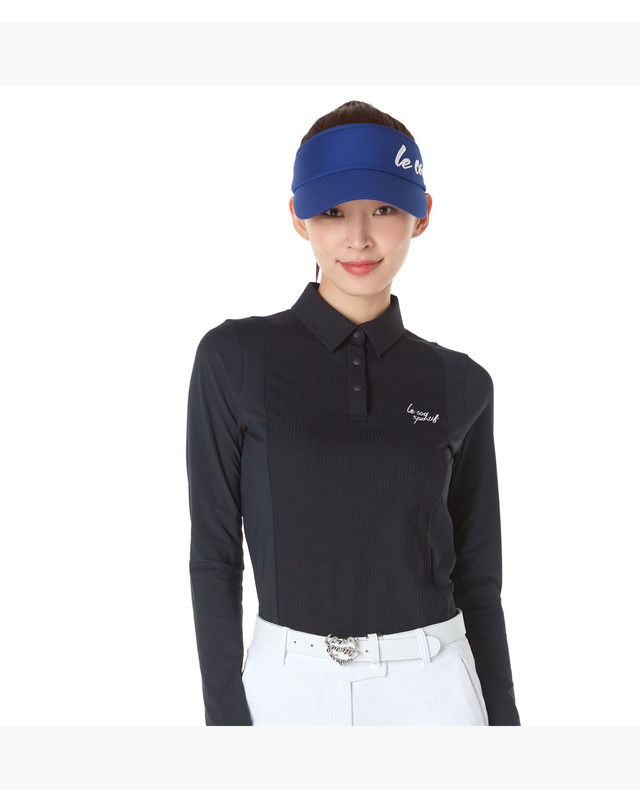 르꼬끄 스포르티브 르꼬끄 골프 여성 골조직 믹스 제원단 에리 티셔츠 (GP322LTL81) 착용컷