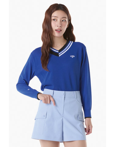 여성 V넥 배색 포인트 스웨터 (GQ222LKP41)