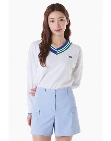 여성 V넥 배색 포인트 스웨터 (GQ222LKP41)