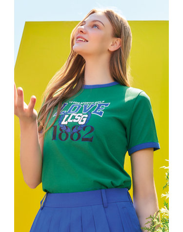 여성 빅프린트 라운드넥 링거 반팔 티셔츠 (GQ222LRS41)