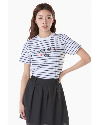 여성 스트라이프 라운드넥 반팔 티셔츠 (GQ222LRS44)