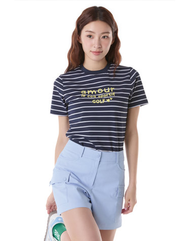 여성 스트라이프 라운드넥 반팔 티셔츠 (GQ222LRS44)