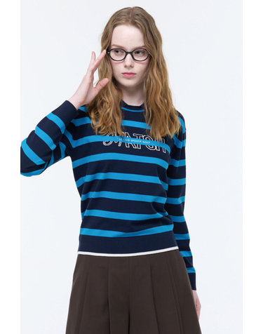 여성 스트라이프 카라 스웨터 _NAVY GQ422LKPO3