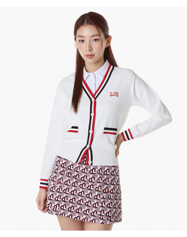 르꼬끄 스포르티브 르꼬끄 골프 여성 배색 포인트 브이넥 니트 가디건 (GQ122LKC21) 착용컷