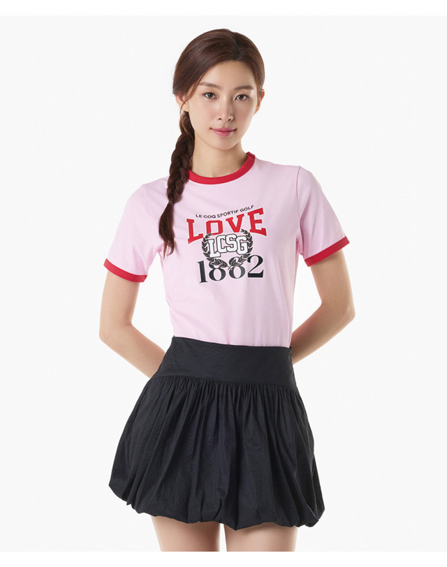 르꼬끄 스포르티브 르꼬끄 골프 여성 빅프린트 라운드넥 링거 반팔 티셔츠 (GQ222LRS41) 착용컷