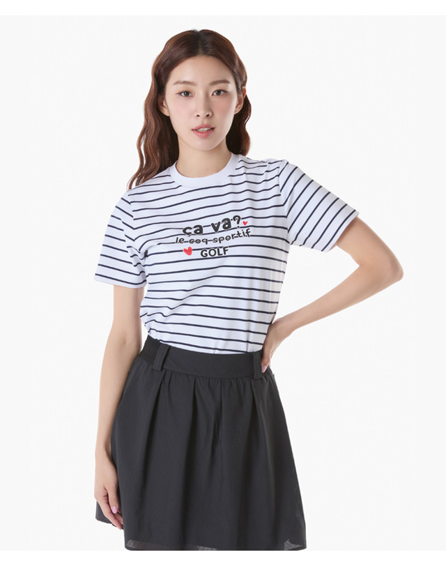 르꼬끄 스포르티브 르꼬끄 골프 여성 스트라이프 라운드넥 반팔 티셔츠 (GQ222LRS44) 착용컷