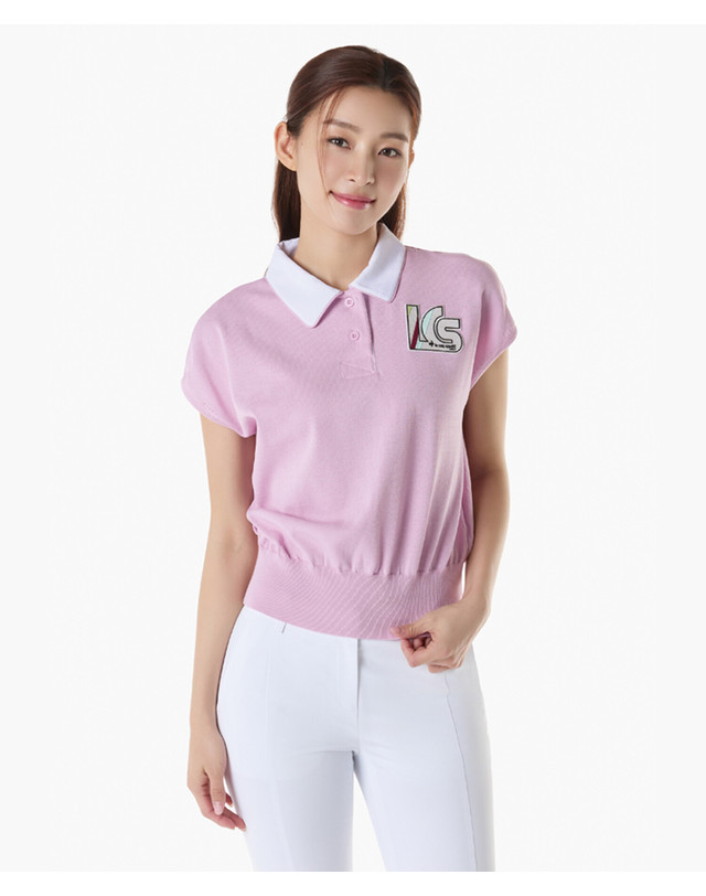 르꼬끄 스포르티브 르꼬끄 골프 여성 우븐 카라 슬리브리스 스웨터 (GQ122LKP36) 착용컷