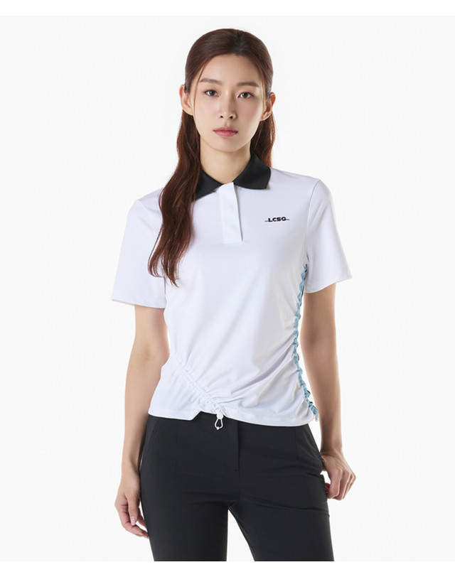 르꼬끄 스포르티브 르꼬끄 골프 여성 메쉬 테이프 포인트 반팔 카라 티셔츠 (GQ122LTS38) 착용컷