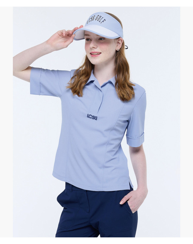 르꼬끄 스포르티브 르꼬끄 골프 여성 베이직 반팔 카라 티셔츠 (GQ322LTS81) 착용컷
