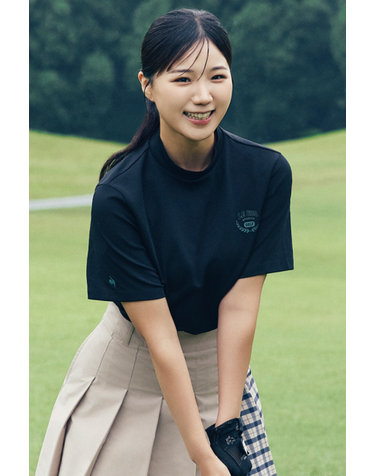 여성 클래식 체크 레터링 모크넥 반팔 티셔츠 _BLCK GR322LTS83