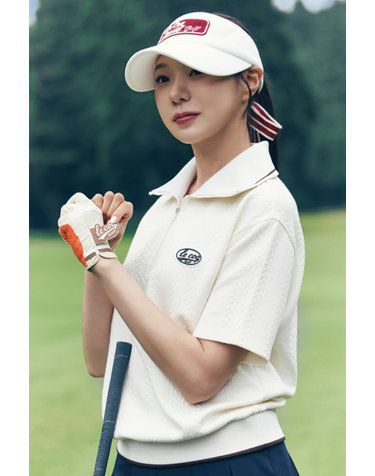 여성 자카드 져지 반집업 반팔 티셔츠 _WHTE GR322LTS84