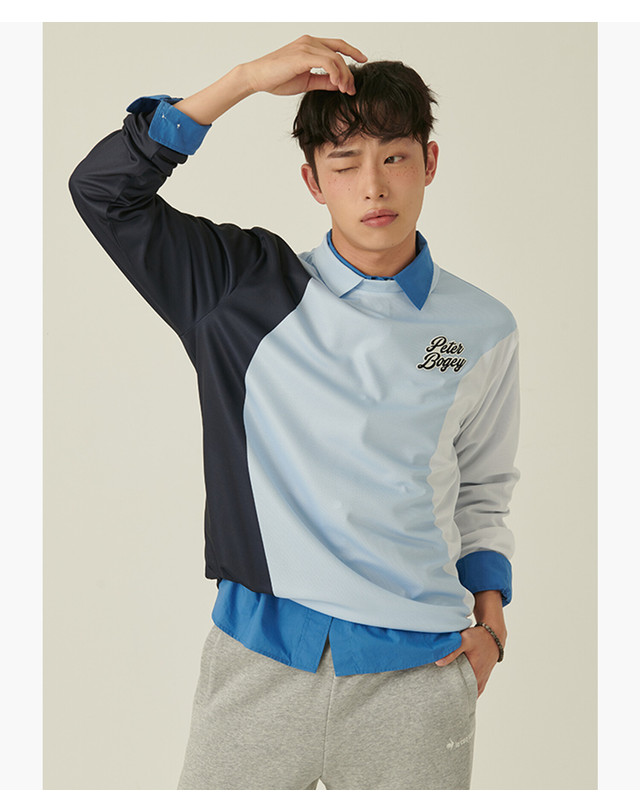 먼싱웨어 남성 물결 긴팔 카라 티셔츠 라이트블루(MQ321PTL83) 착용컷