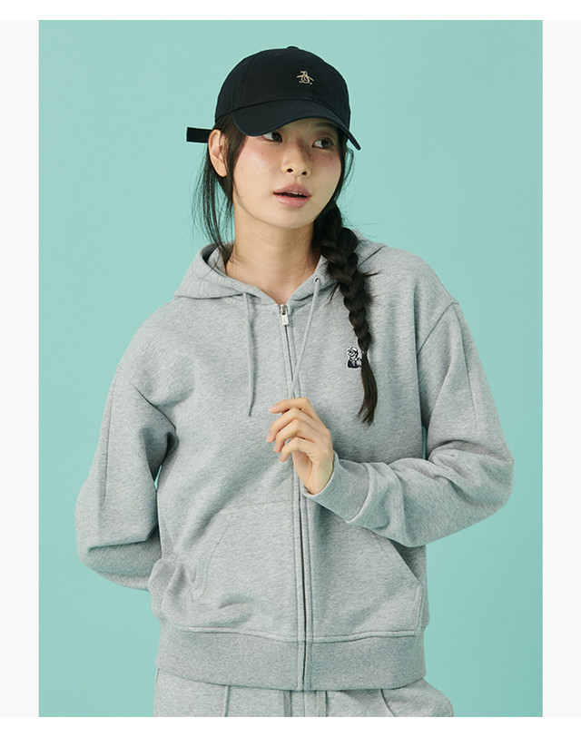 먼싱웨어 남녀공용 스웻 후드 집업 자켓 멜란지그레이 MQ323PTL92 착용컷