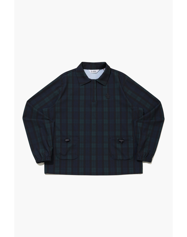 먼싱웨어 여성 타탄체크 패턴 우븐 티셔츠 다크네이비 MR322PTL91 착용컷