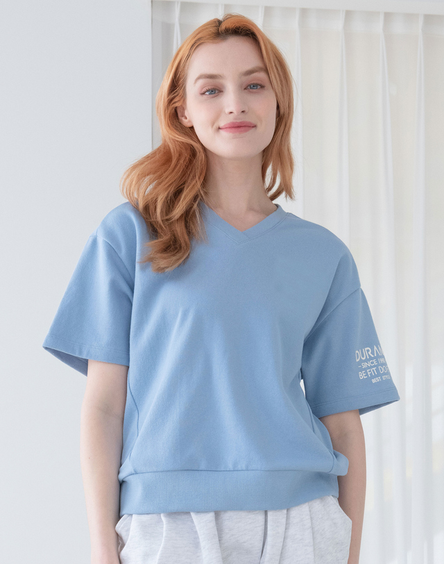 뒤란 뒤란 컴피 브이넥 반팔 맨투맨 티셔츠 DTF4S-3068 4colors 착용컷
