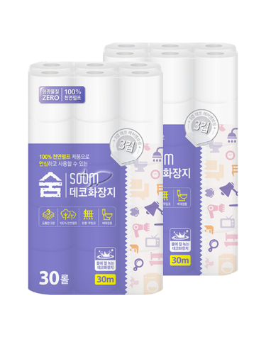 숨 데코 화장지 3겹 27m 30롤 2팩 (오늘출발+무료배송) 휴지 두루마리 화장실 화장지