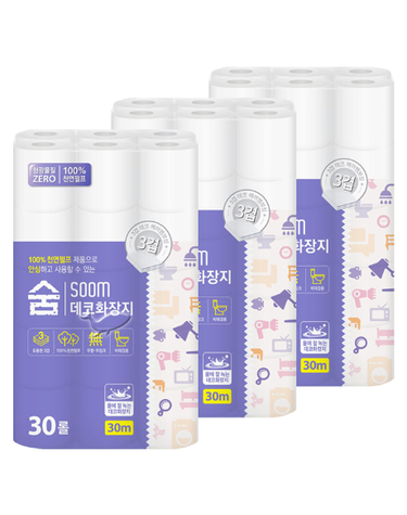 숨 데코 화장지 3겹 27m 30롤 3팩 (오늘출발+무료배송) 휴지 두루마리 화장실 화장지