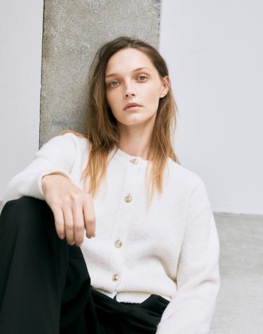 boucle cardigan - italy cashmere 90% (ivory)