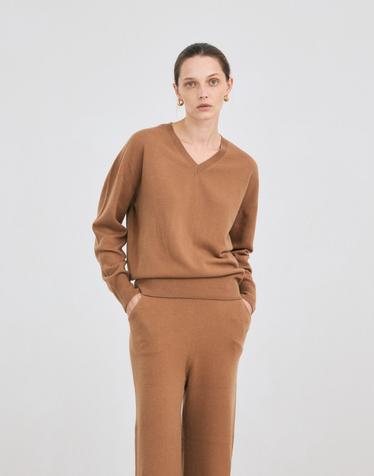 V-neck pullover - italy cashmere 20% (camel)