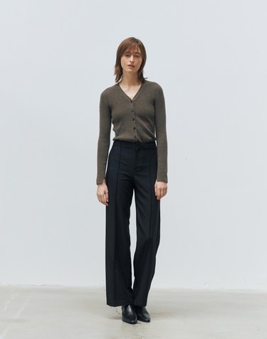 italy cashmere 20% - v-neck rib cardigan (brown)