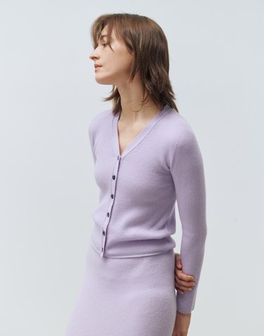 italy cashmere 20% - v-neck rib cardigan (lavender)