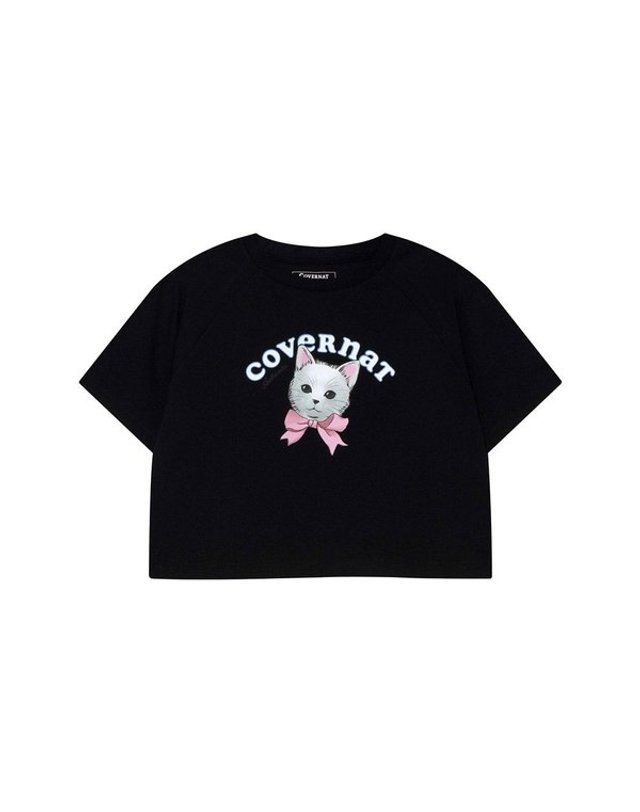 커버낫 키즈 커버낫키즈_ [갤러리아] [커버낫키즈]KITTEN 라글란 배색 크롭티셔츠(CK2502ST76) 착용컷