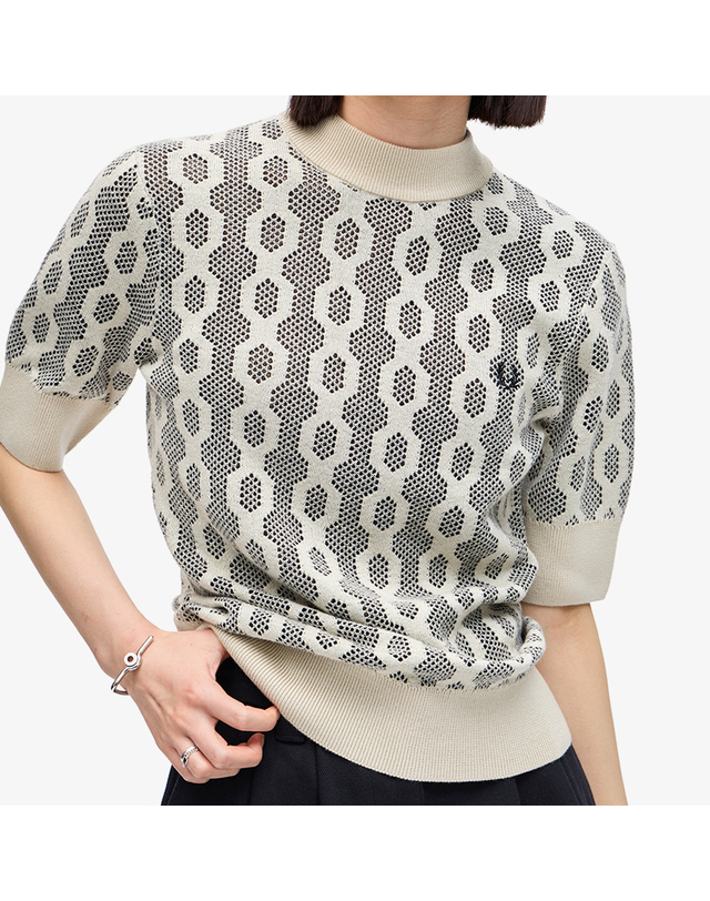 프레드 페리 프레드페리 [공식][Womens] 오픈 니트 숏 슬리브 메리노울 니트 (691) AFPF2417116-691 착용컷