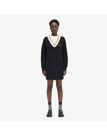 [공식][Womens] 텍스쳐드 트림 브이넥 니트 드레스 - 블랙 AFPF2438166-102