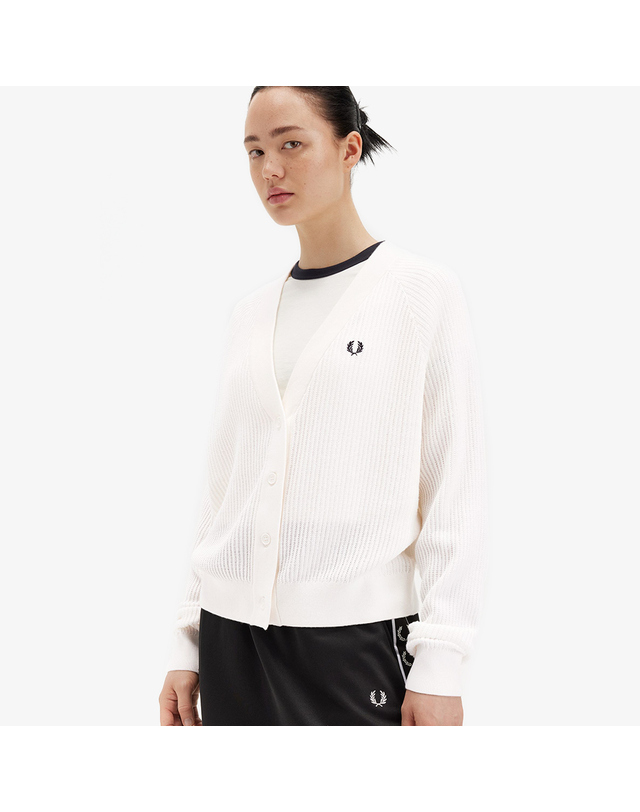 프레드 페리 프레드페리 [공식][Womens] 메시 니트 가디건 - 스노우 화이트 AFPF2519116-129 착용컷