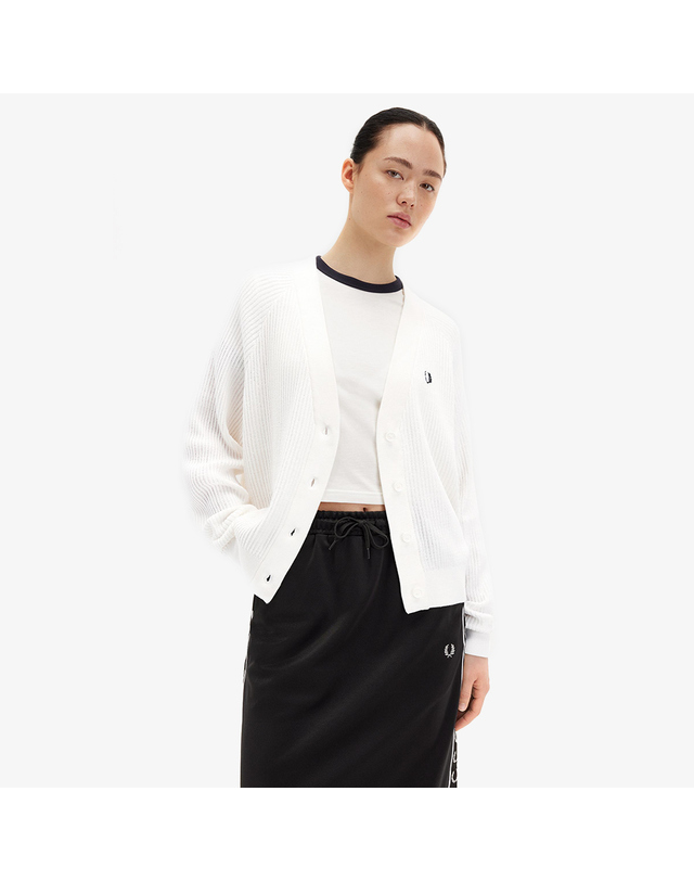 프레드 페리 프레드페리 [공식][Womens] 메시 니트 가디건 - 스노우 화이트 AFPF2519116-129 착용컷