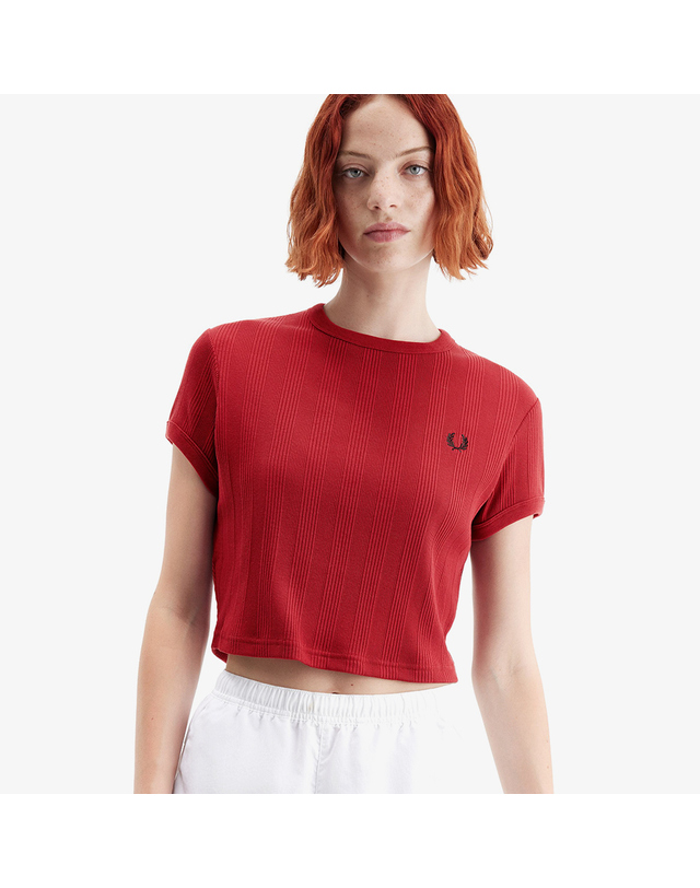 프레드 페리 프레드페리 [공식][Womens] 크롭 립 티셔츠 - 번트 레드 AFPF2519168-M02 착용컷
