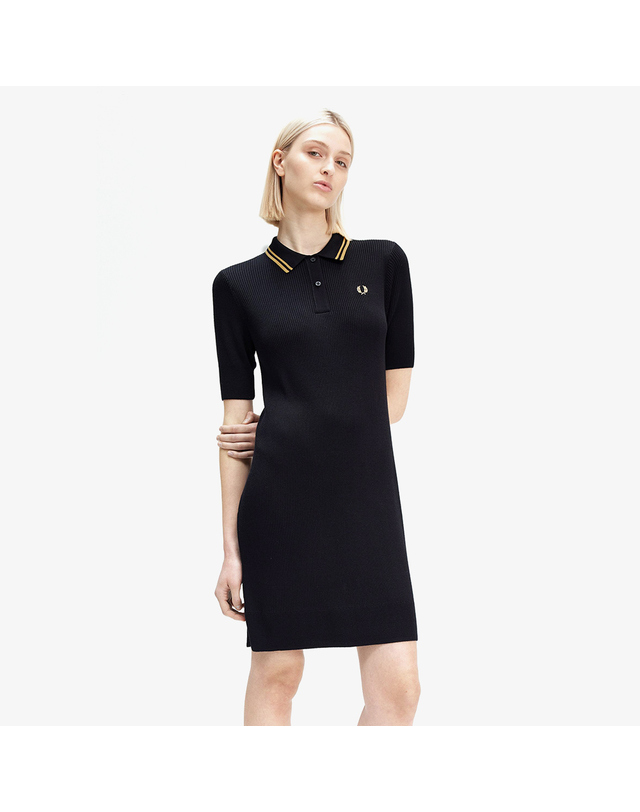 프레드 페리 프레드페리 [공식][Womens] 립 니트 셔츠 드레스 - 블랙 AFPF2438175-102 착용컷