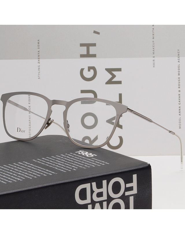 디올 디올 안경테 DIOR0214 R81 명품 무광 실버 가벼운 금속테 착용컷