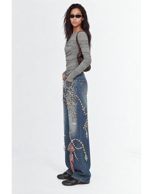 세븐 포 올 맨카인드 [해외직구] 26 FW 7 For All Mankind 여성 리본 장식 롱슬리브 티셔츠 84I 0DI012 TP725739234 착용컷