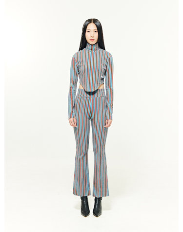 Striped Spandex Bootcut Pants - CHARCOAL