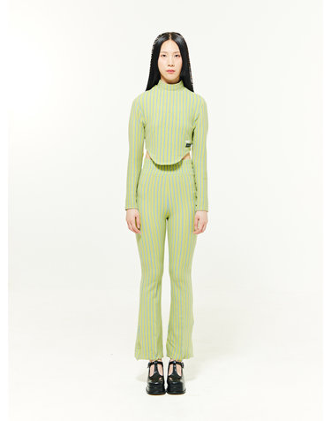 Striped Spandex Bootcut Pants - LEMON