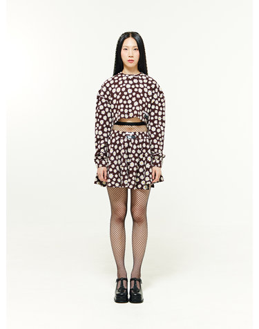 Flower Jacquard Skirt - BROWN