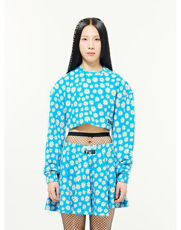 Flower Jacquard Cropped Sweatshirt - SKY