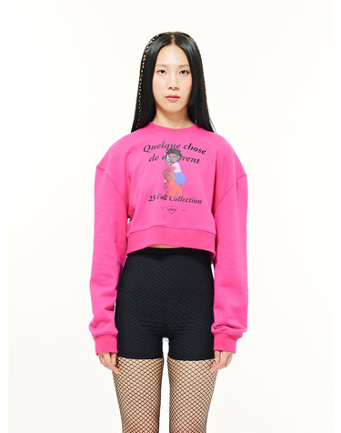 Caricature Crop Sweat Shirt - PINK